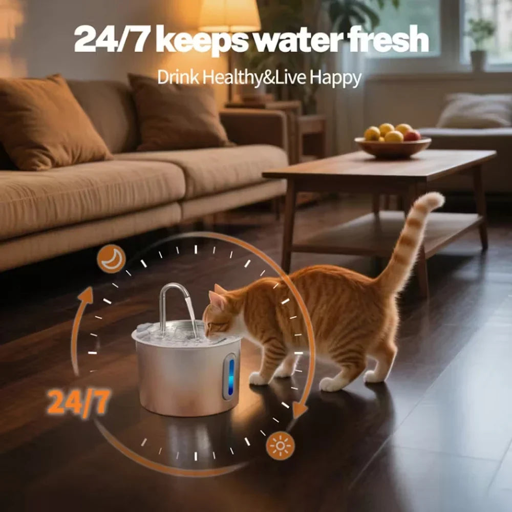 2.2L Stainless Steel Automatic Pet Water Dispenser with Water Level Window