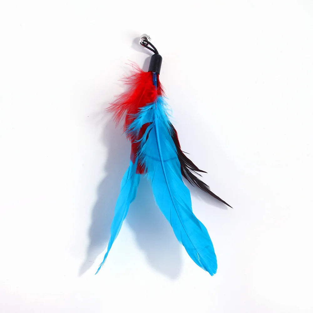 Feather Wand Cat Toy with Bell & Worm String - Interactive Teaser Set