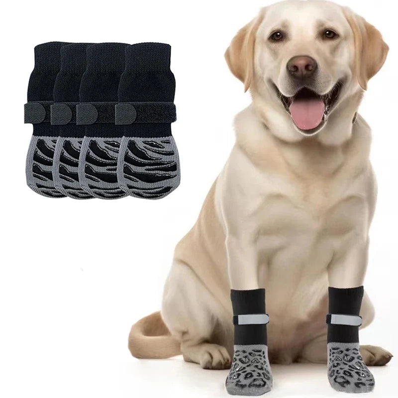 Anti-Slip Knitted Dog Socks with Paw Grip – Pack of 4